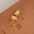 Gold Flower Blue and Yellow Bead Chain Tassel Earrings view 4