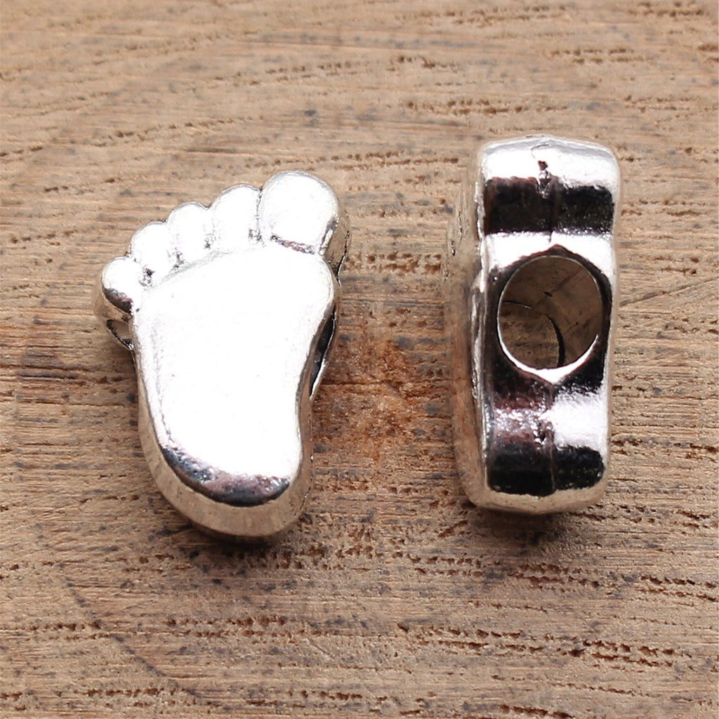 16x11x7.2mm 4.2g Antique Silver Zinc Alloy Footprint Shape Large Hole Double Sided Beads for Bracelet Jewelry Making