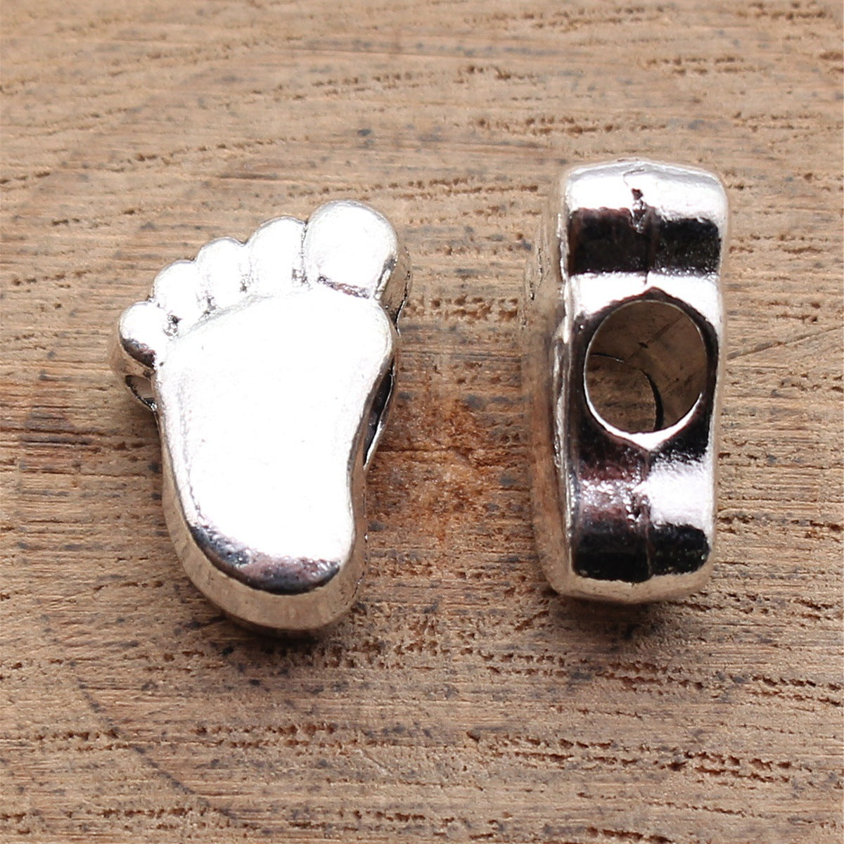 16x11x7.2mm 4.2g Antique Silver Zinc Alloy Footprint Shape Large Hole Double Sided Beads for Bracelet Jewelry Making