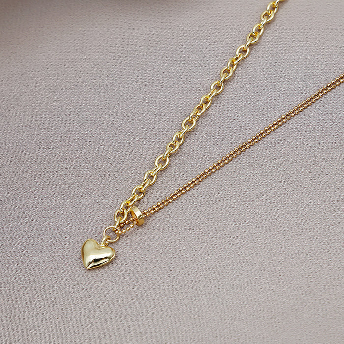 Gold Dual Chain Heart Pendant Necklace Layered Clavicle