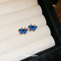 Blue Enamel Butterfly Stud Earrings With Crystal Trim view 4