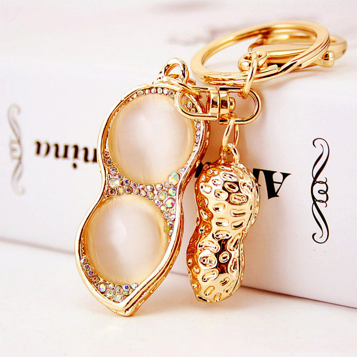 Rhinestone Peanut Cat Eye Stone Keychain Bag Charm Gift
