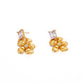 Clear Rectangular Crystal and Flower Drop Earrings in Gold Tone view 5