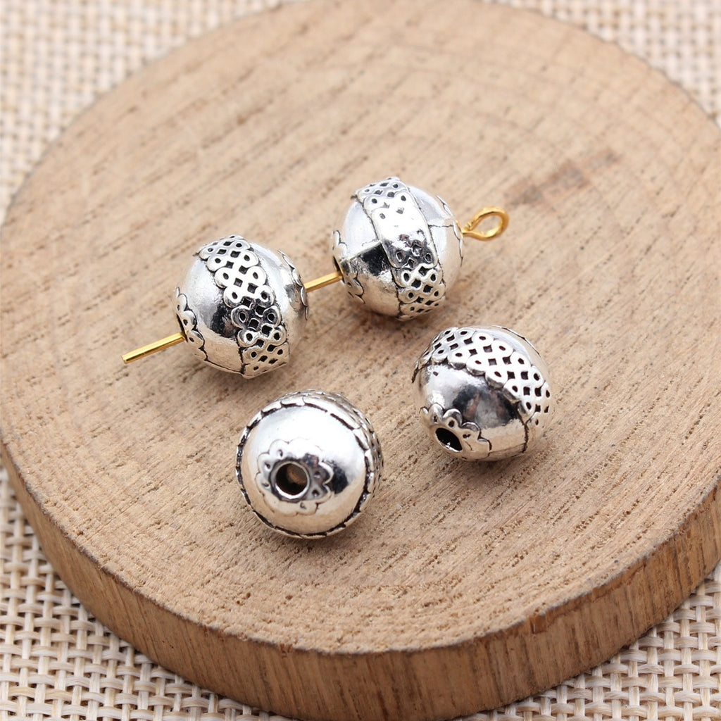 11x11x10mm 3.7g Antique Silver Zinc Alloy Spherical Pattern Spacer Beads for DIY Bracelet Jewelry Making