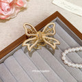 Gold Rhinestone Filigree Openwork Bow Hair Claw Clip view 2