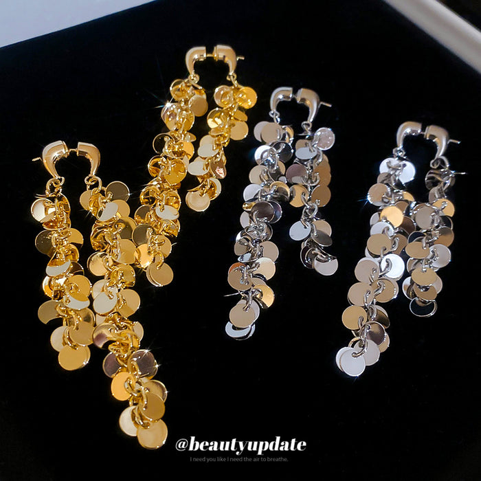 Crystal Disc Cascade Drop Earrings in Gold and Silver Tones