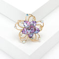 Hollow Crystal Flower Brooch Purple Gold and Blue Silver view 6