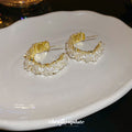 Textured Crystal Hoop Stud Earrings in Four Color Options view 3