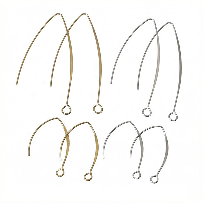 Long V-Shaped Wire Earring Hooks in Gold and Silver Tones