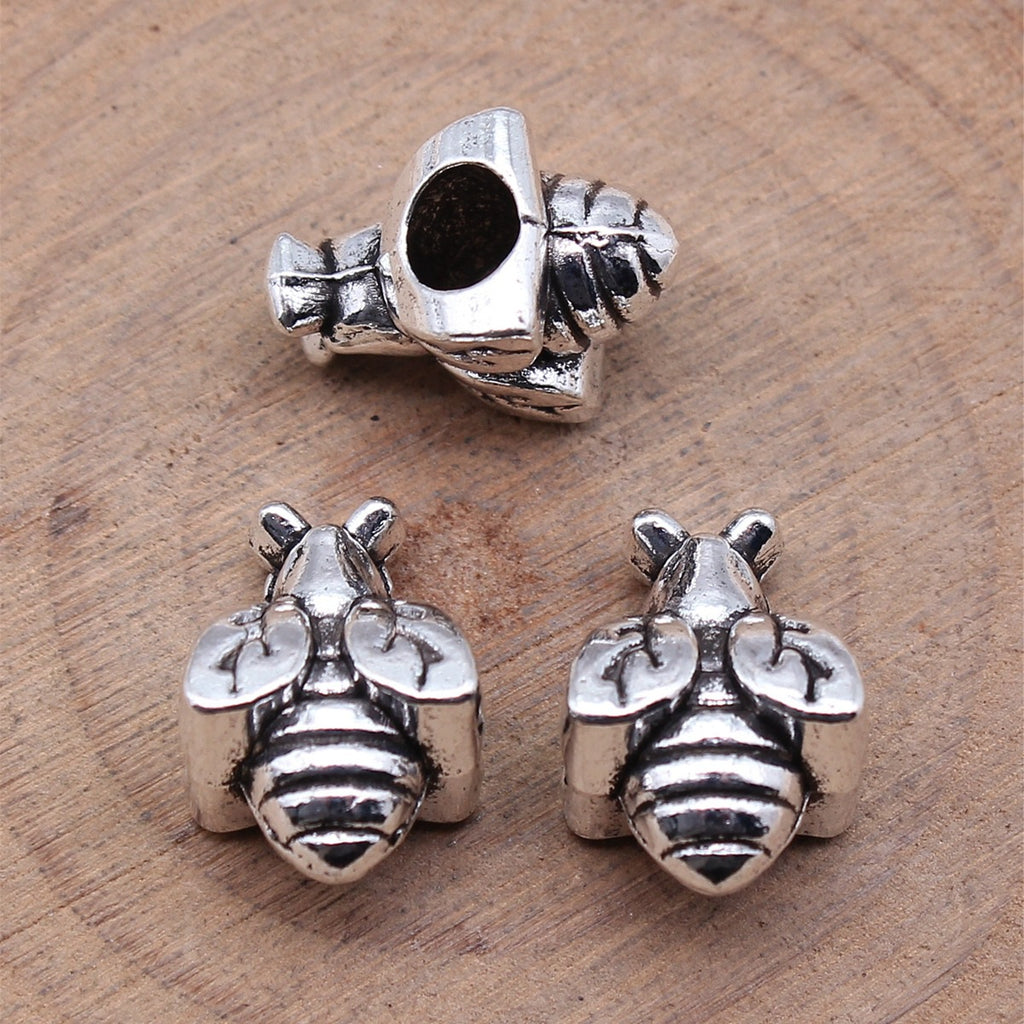 16x11.4x9.2mm 3g Antique Silver Zinc Alloy Bee Large Hole Loose Metal Beads for DIY Bracelet Jewelry Making