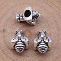 Detailed Bee Large Hole Metal Bead in Antique Silver Tone view 2