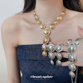 Polished Metal Disc Cascade Necklace Earring Set Pair view 1