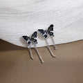 Black Butterfly Double Chain Tassel Long Stud Earrings view 2