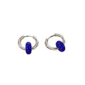Silver Tone Textured Donut Stone Bead Hoop Earrings in Eight Colors view 5