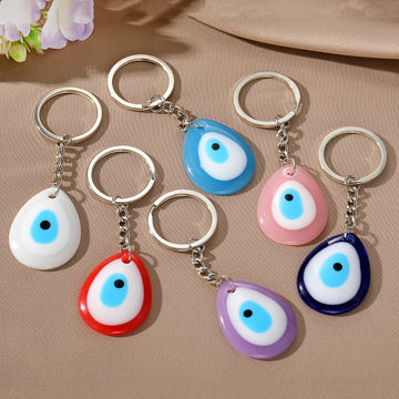 Silver Tone Teardrop Evil Eye Keychains in Six Bright Colors
