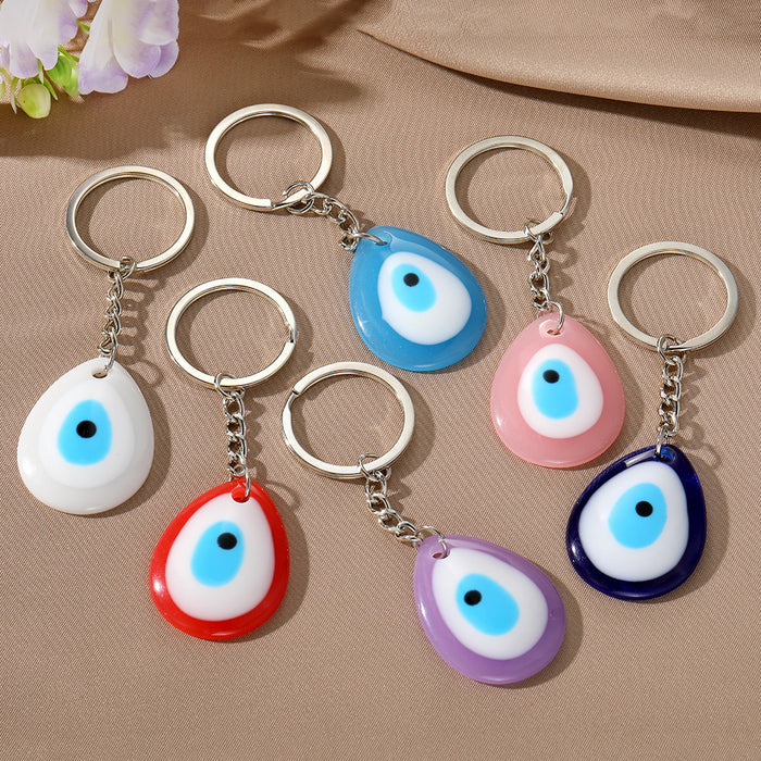 Silver Tone Teardrop Resin Evil Eye Split Ring Keychains