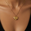 Hug Heart Pendant Necklace Beaded Cable Chain Gold Steel Finish view 1