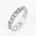 White Metal Pink Flower Green Accent Ring Hoop Earring Set Alloy view 1