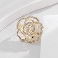 Gold Tone Openwork Camellia Crystal Metal Brooch Pin view 5