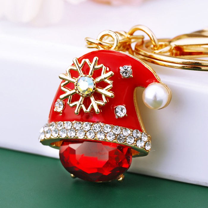 Jeweled Snowflake Santa Hat and Red Christmas Stocking Keychains