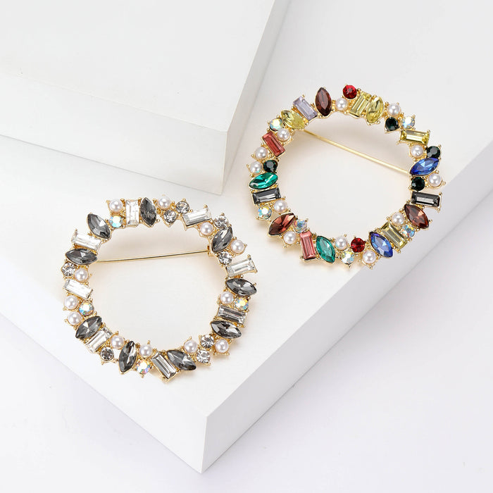 Angular Crystal Wreath Brooch in Clear or Multicolor Stones