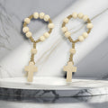 Natural Wood Bead Decade Rosary Cross Finger Prayer Loop view 3