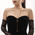 Long OT Toggle Curb Chain Sweater Necklace Gold Steel Tone view 2