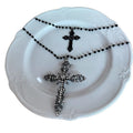Black Bead Dual Cross Rhinestone Gothic Layered Necklace view 5