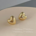Brushed Texture Heart Stud Earrings Silver Gold Pair view 7