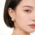 Gold-Tone Twisted Rope Frame Round Pearl Stud Earrings view 2