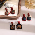 Red Top Square Statement Stud Earrings in Two Patterns view 1