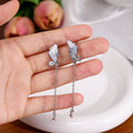 Pink Blue Butterfly Chain Drop Earrings Crystal Tassel view 7