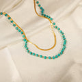 Double Layer Gold Necklace Turquoise Beads Snake Chain view 4