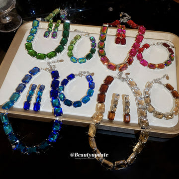 Faceted Rectangle Stone Necklace Bracelet Earring Sets