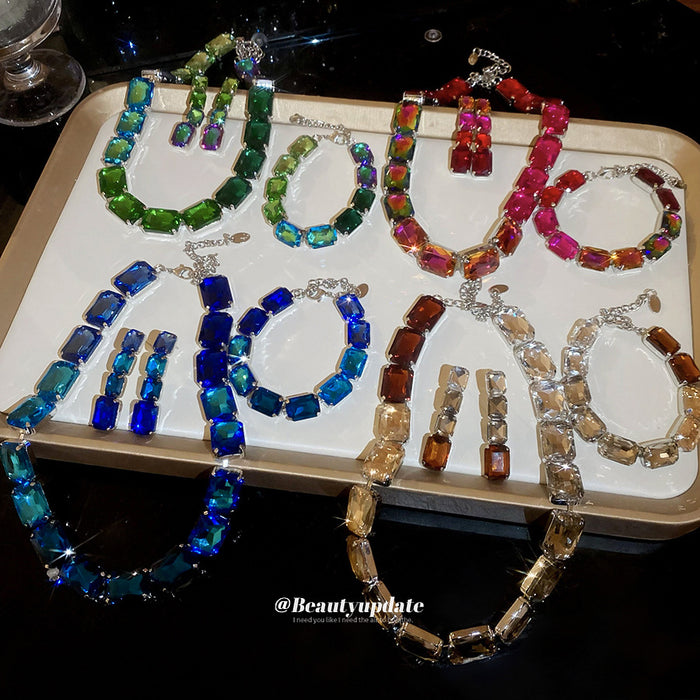 Faceted Rectangle Stone Necklace Bracelet Earring Sets