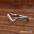 Antique Silver V Shape Beaded Band Ring Thin Metal Stack view 4