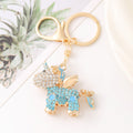 Rhinestone Winged Unicorn Keychain Gold Clasp Blue White view 2