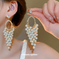 Gold Hoop Stud Earrings With Pearl Grape Cascades Statement Pair view 2