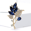 Navy Crystal Leaf Branch Brooch in Gold or Silver Tone view 4