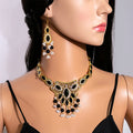 Three Color Ornate Necklace and Chandelier Earring Sets view 2