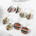 Striped Wood and Resin Geometric Hook Earrings in Four Designs view 1