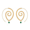 Gold Tone Spiral Beaded Hook Earrings Green Bead Drop view 2