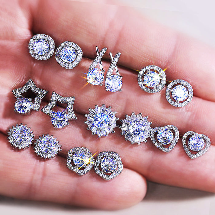 Assorted Clear Stone Stud Earrings In Eight Geometric Designs