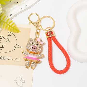Crystal Pig Keychains with Colorful Braided Cord Options