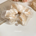 Black Satin Sheer Edge Scrunchie With Pearl Like Drop view 4