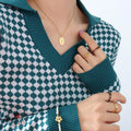 Gold Oval Rose Engraved Pendant Necklace Curb Chain view 3