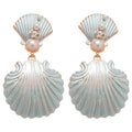 Blue Shell Shaped Drop Earrings With Pearl Accents view 5