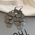 Layered Round Disc Tassel Fish Hook Earrings Statement Jewelry Pair view 7