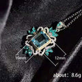 Aqua Rectangular Stone Leaf Cluster Pendant Necklace Silver Tone view 5