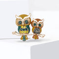 Gold Tone Enamel Twin Owl Rhinestone Branch Brooch view 2